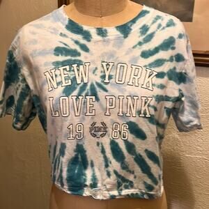 Victoria’s Secret Pink Blue Tie Dye Drawstring Hem Crop Top Size M